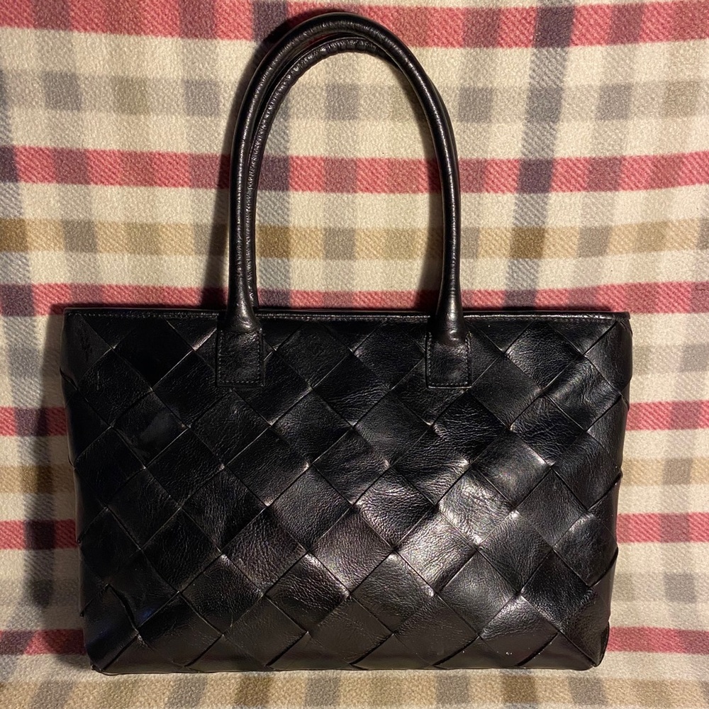 Black genuine leather tote